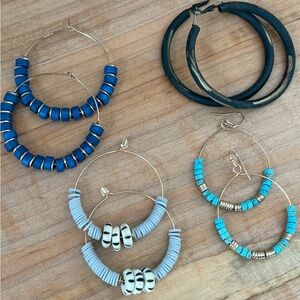 Lot of 4 Blue, Gray and Black Hoop Earrings